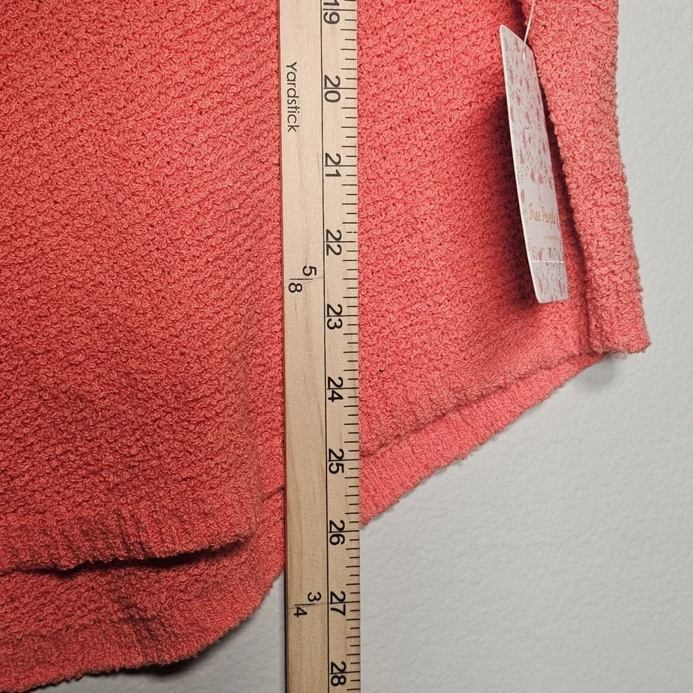 Free People Medium Oversized Cropped Coral‎ Open Knit Sweater Top Frayed Sleeves
